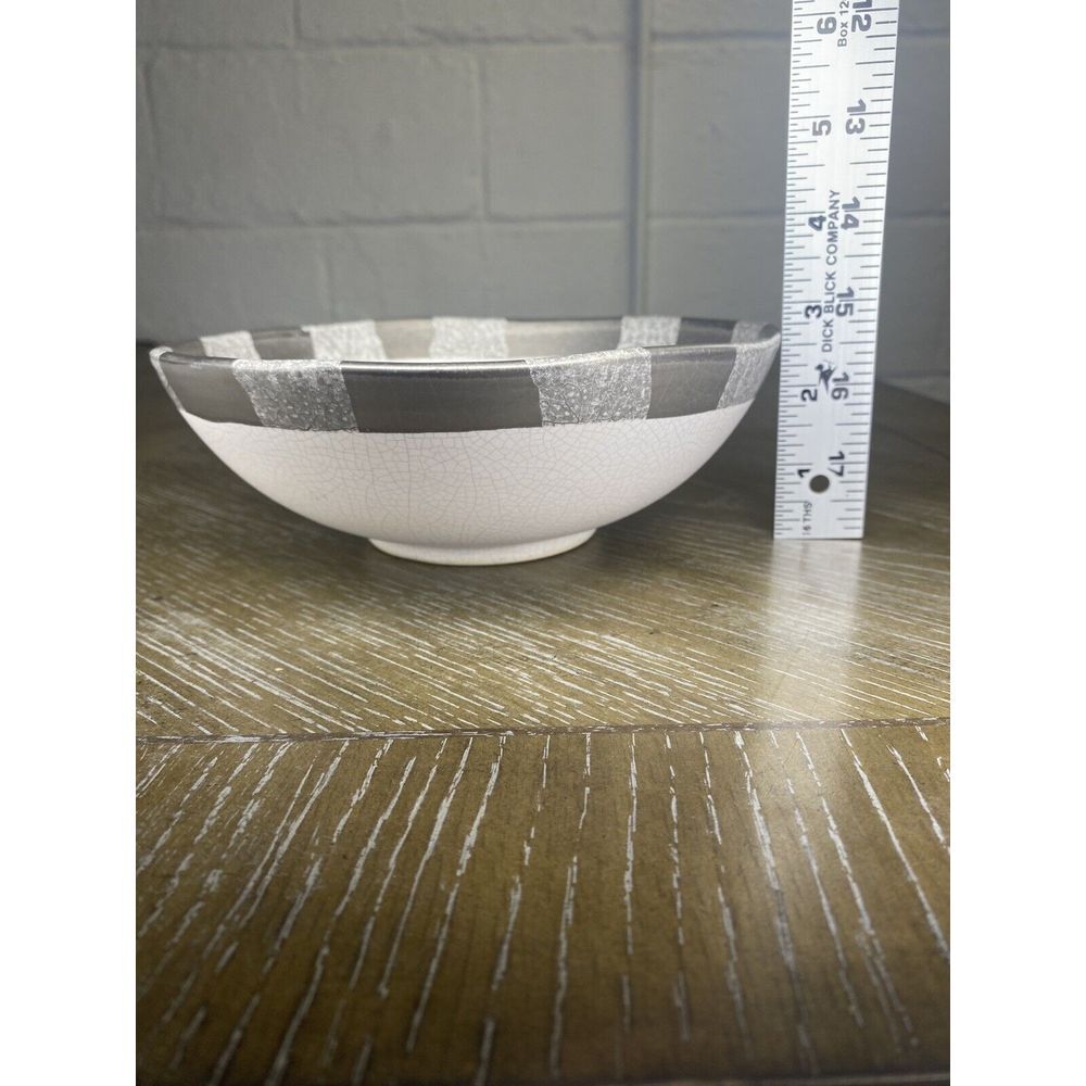 Michael Wainwright Art Pottery Ceramic Bowl Platinum Crackle Ivory Gray - Picture 10 of 15